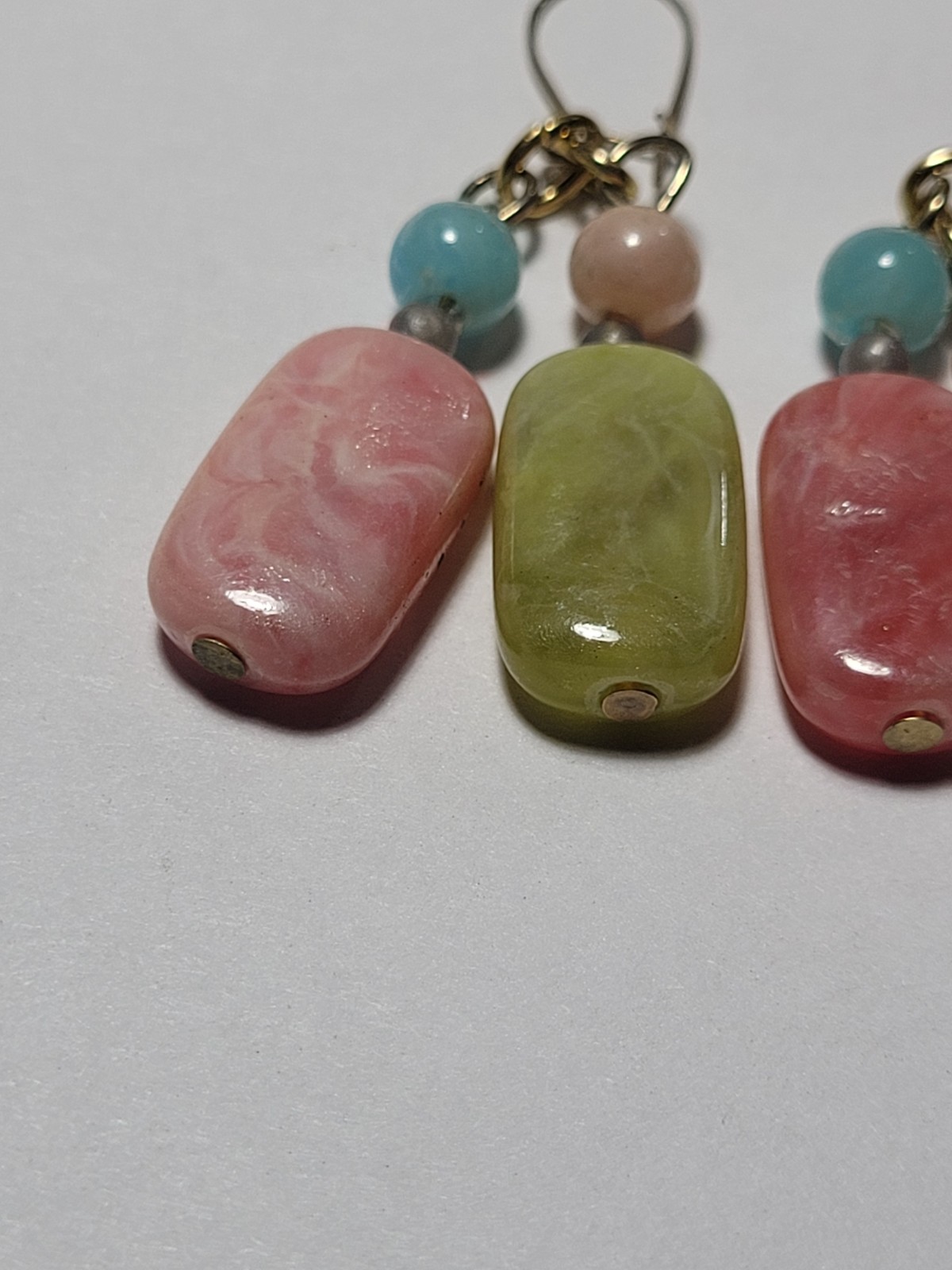 Natural Quartz Earrings Multicolored Beaded Goldtone Wire Hook Fashion Jewelry