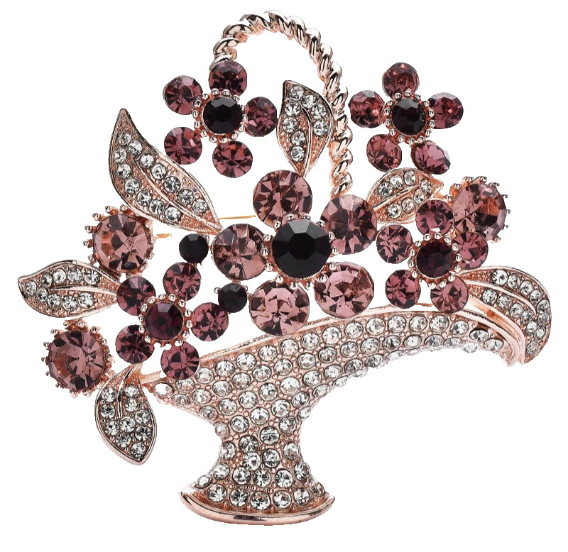 Luxury Rhinestone Flower Basket Brooch Pin – Valentine’s Day Jewelry Gift