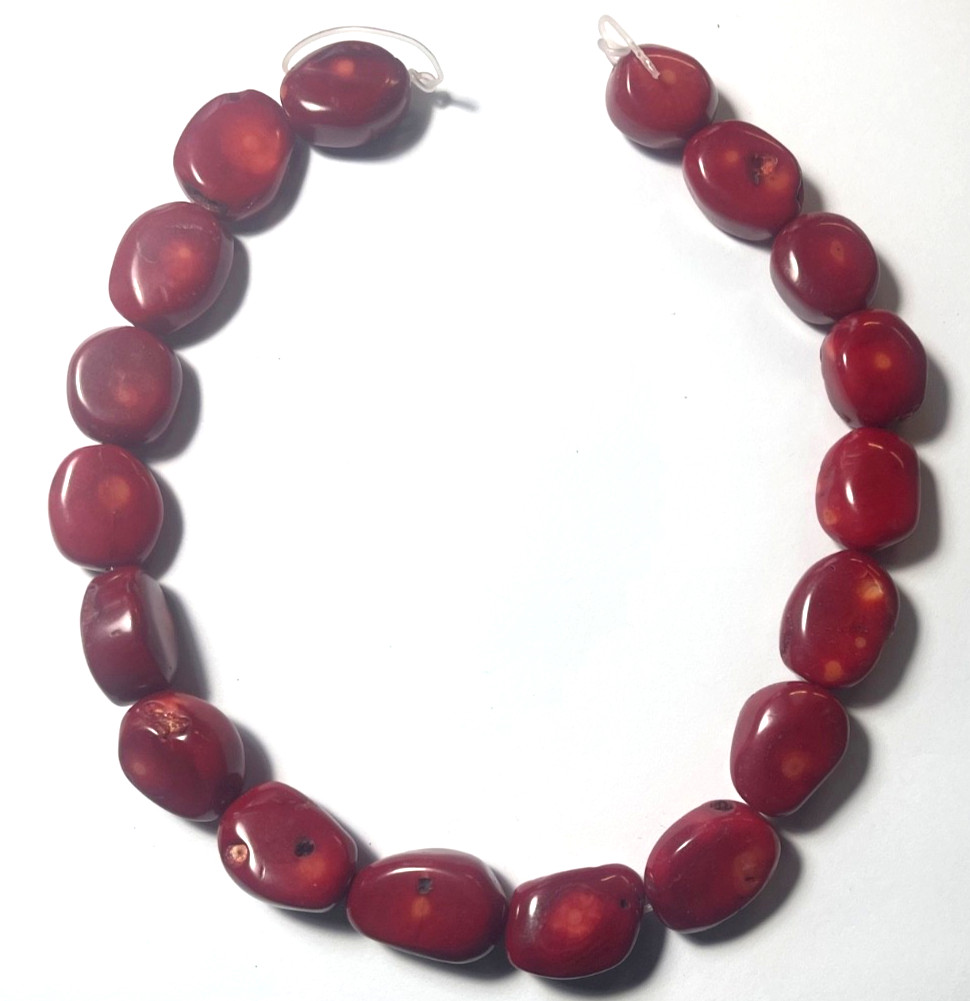 VINTAGE LARGE RED BAMBOO CORAL 143.7 GRAMS BEAD STRAND 16″ 25X18 MM WHOLESALE!!!