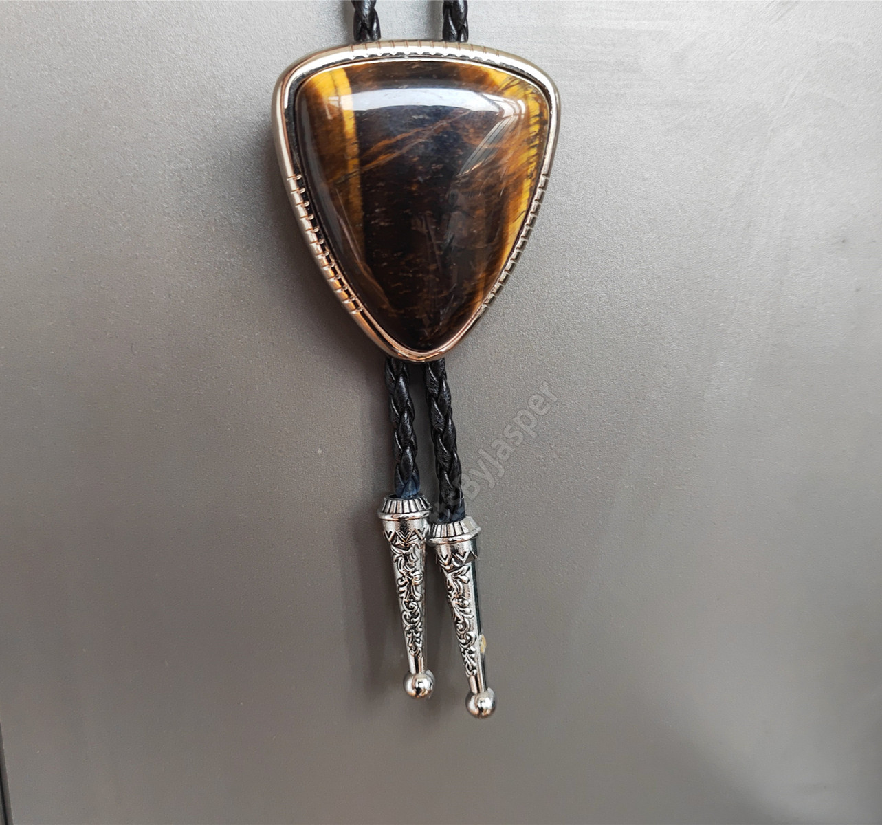 Triangle Tiger-eye Stone Western Cowboy Mens Bolo Tie PU Rope Wedding Necktie