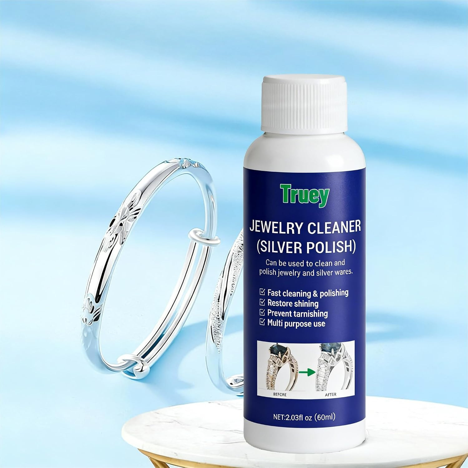 Silver Cleaner,Silver Jewelry Polish,Removes Tarnish,Restores Shine(60Ml) | Silv