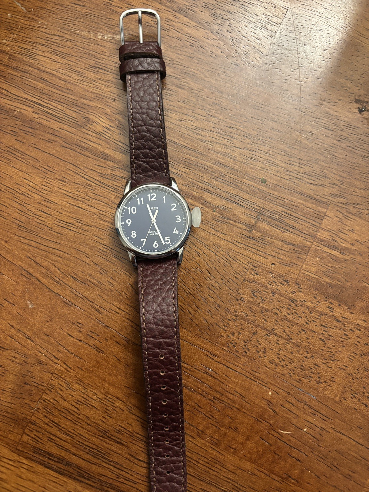 Timex Easy Reader Indiglo Mens Watch 35mm Blue Dial Brown Leather New Battery