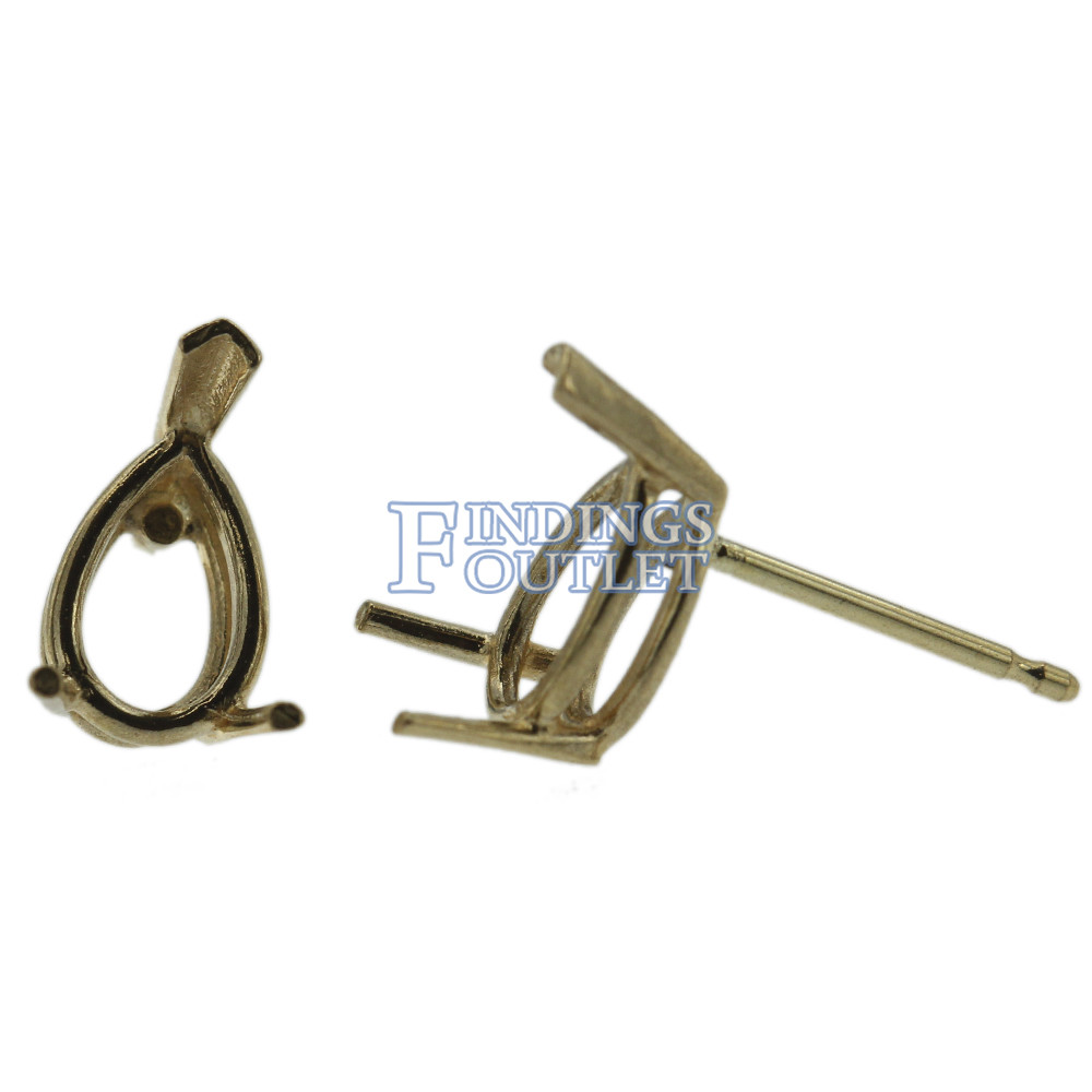 14k Yellow Gold V-End Pear Stud Earring Mounting Setting Push Back Post 3 Prong