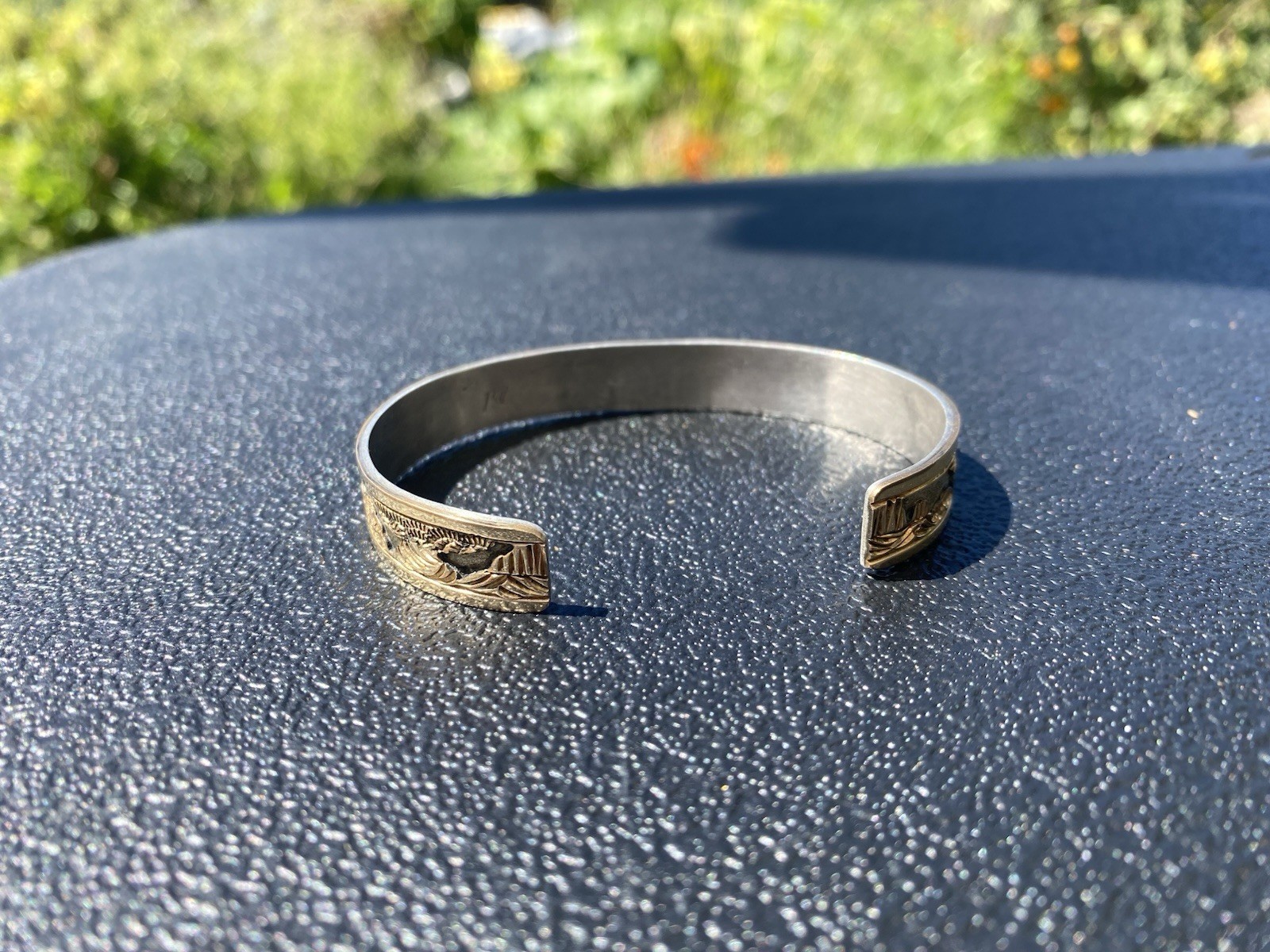 12K Gold Filled Sterling Silver Cuff Becenti Jr BCT Native American Story Teller