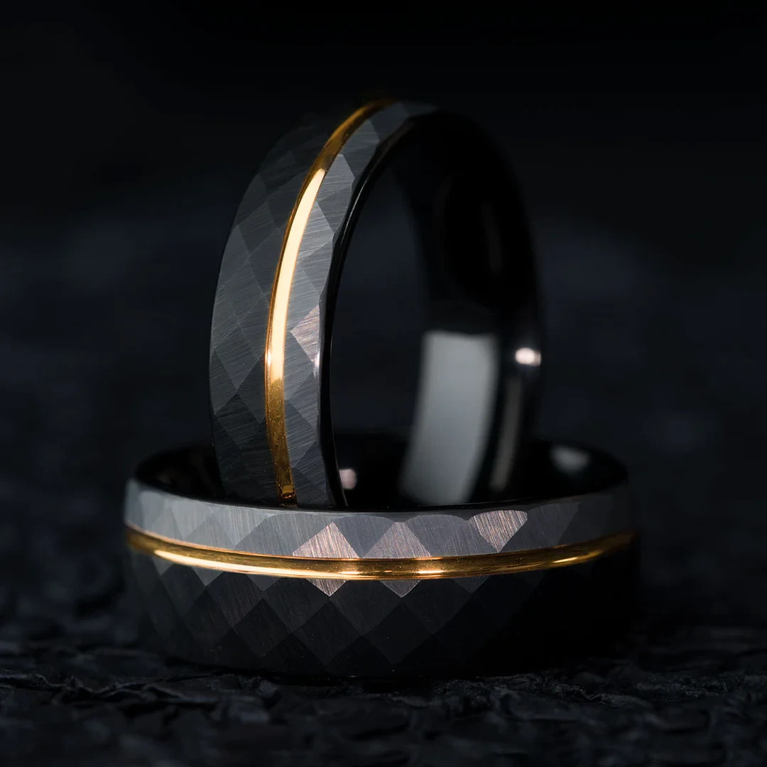 Saga Bands, The Sargent, Gold Accent Tungsten Carbide Ring for Men 8mm