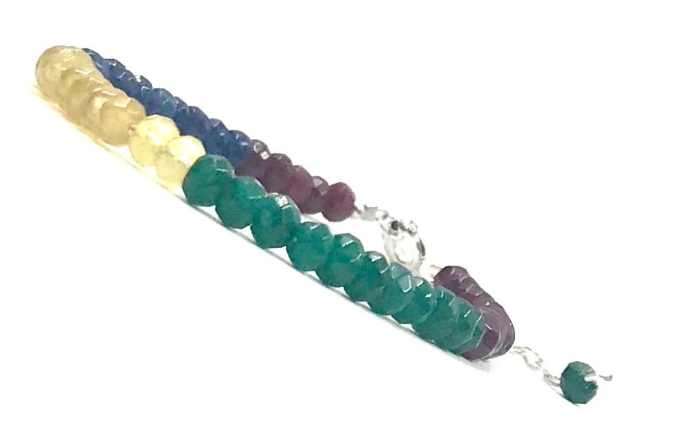 Genuine Multi Sapphire Ruby Emerald Natural Color 925 Silver Handmade Bracelet