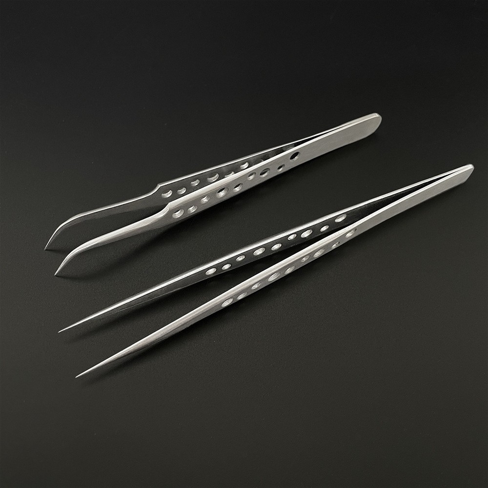 Industrial Tweezers Electronics Anti Static Curved Straight Tip Precision 2pcs