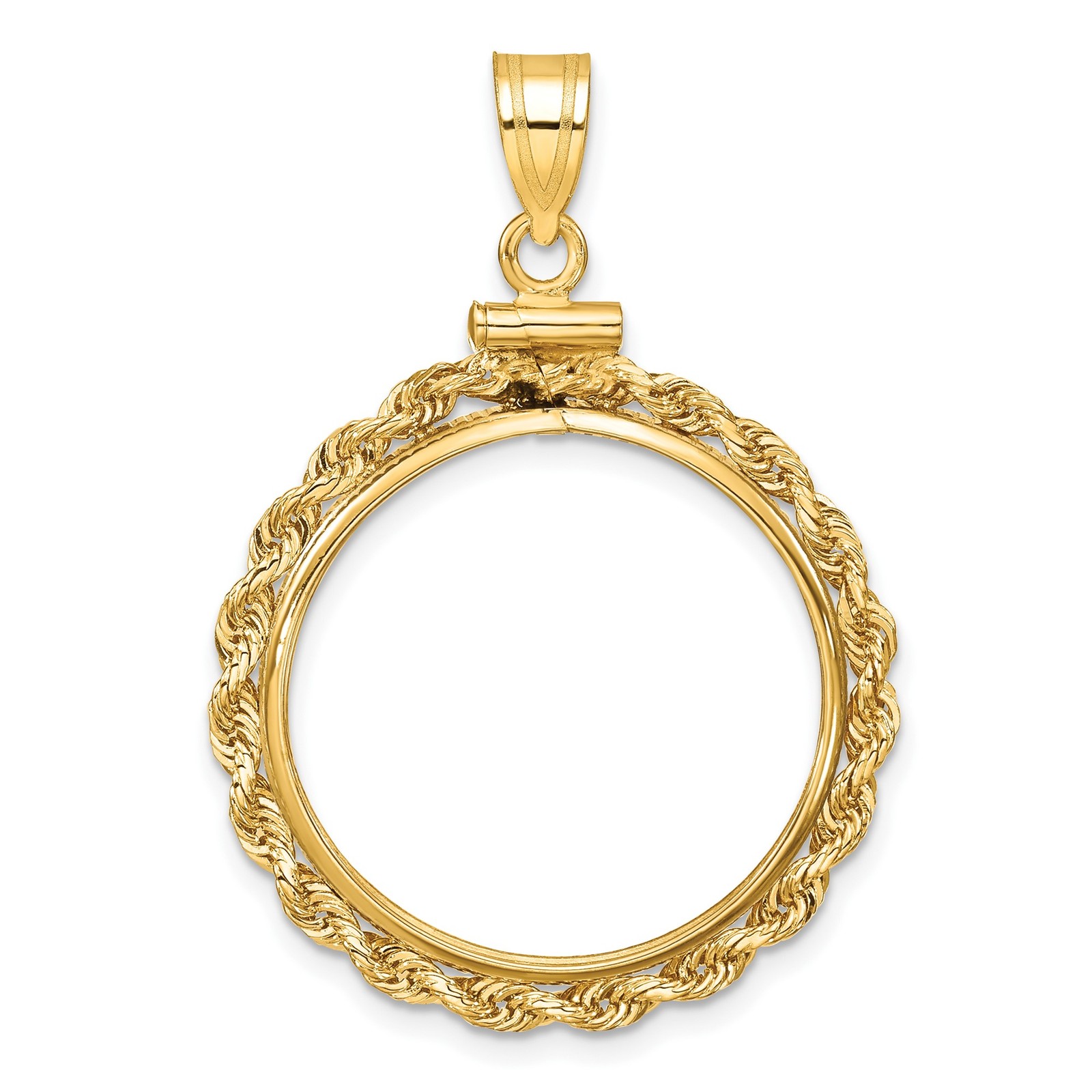 1/4 oz $10 American Gold Eagle Coin Bezel 22mm Rope 10k Yellow Gold
