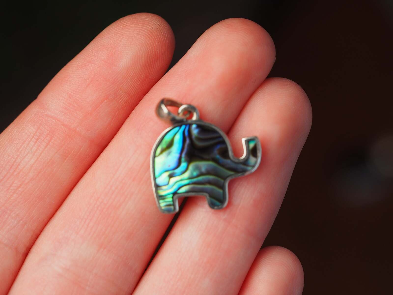 Abalone Elephant Pendant in Sterling Silver, Small Animal Charm