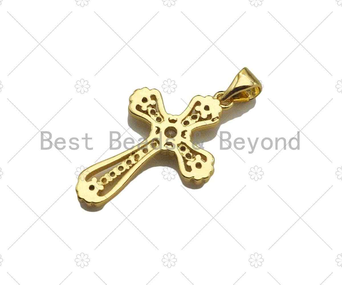 CZ Micro Pave Cross Shape Pendan,18K Dainty Gold Charm, Necklace Bracelet Charm
