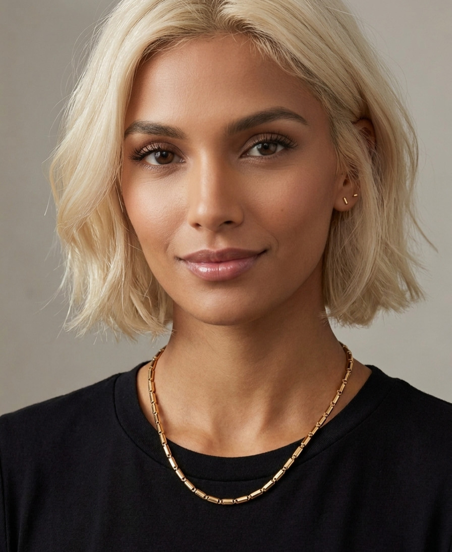 14K Gold Filled Sleek Cylinder Bar Link Chain Necklace