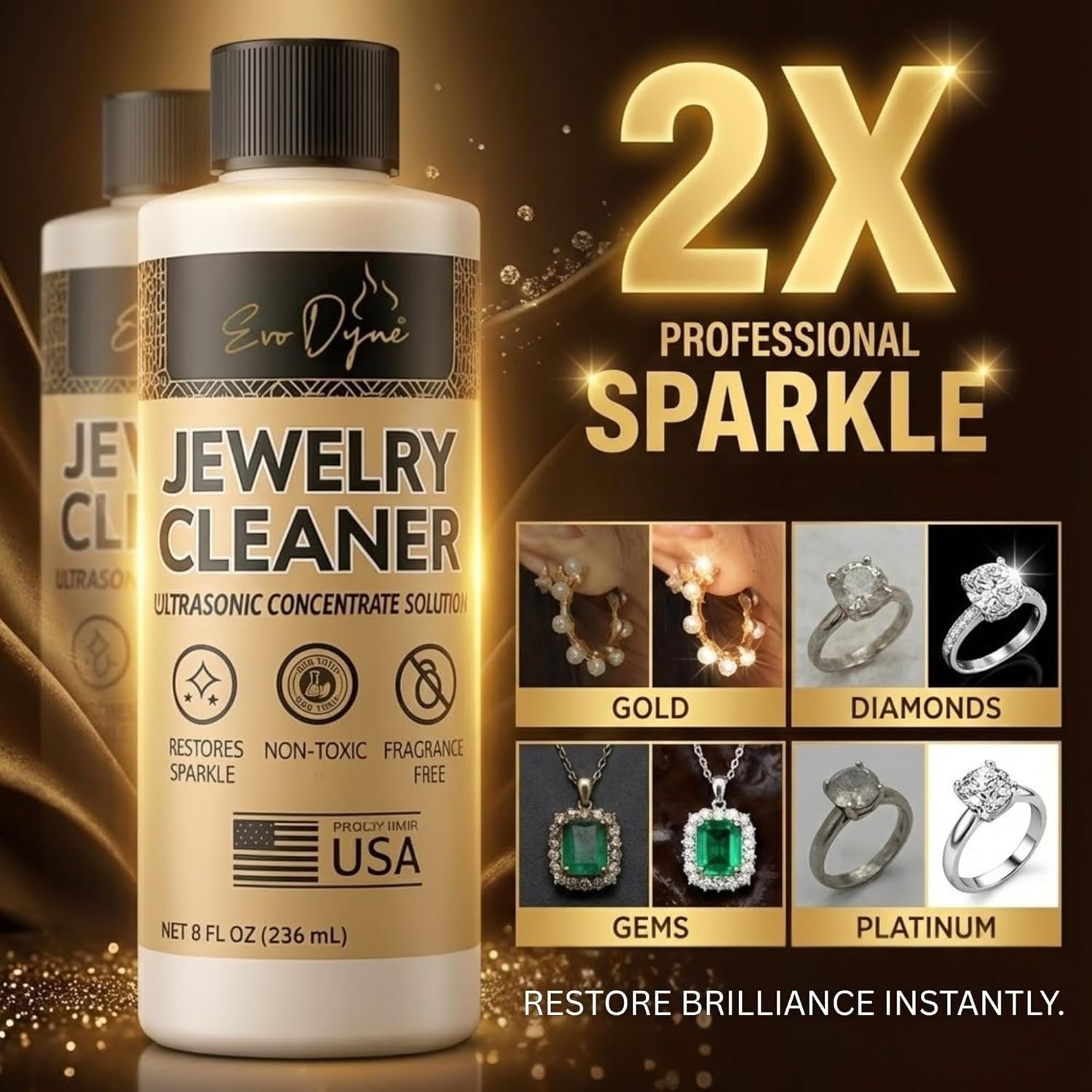 Ultrasonic Jewelry Cleaner Solution 8oz Concentrated Jewelry Cleaner for Diam…