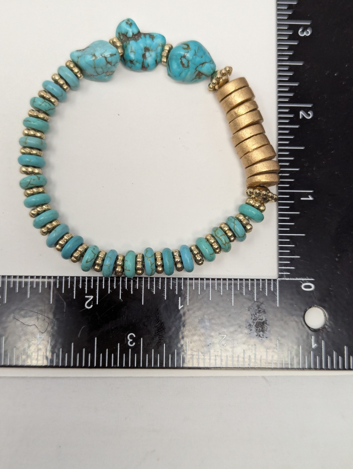 Turquoise Nugget Bead Bracelet Gold Spacer Barrel Clasp Southwestern Style Boho