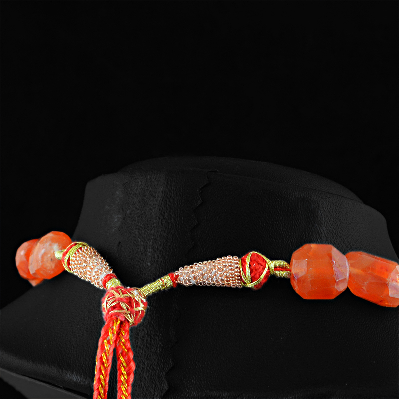 553.50 CTS NATURAL ORANGE CARNELIAN FACETED BEADS SINGLE STRAND NECKLACE (DG)