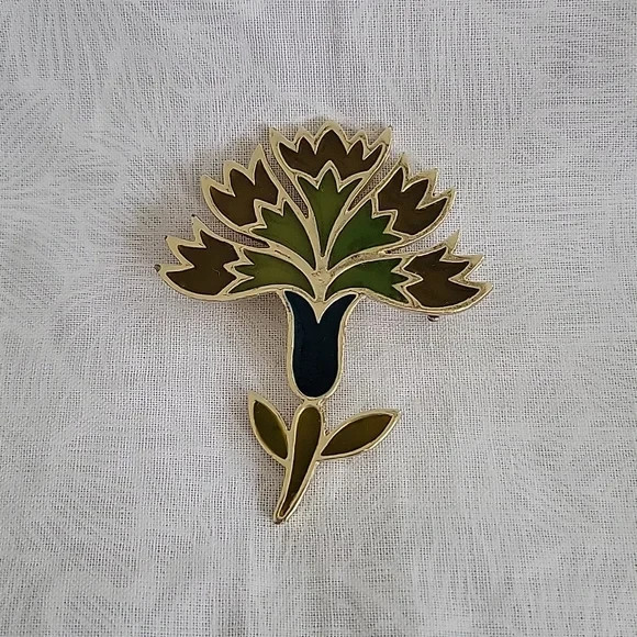 Blue, Green & Gold Floral Bouquet Pin