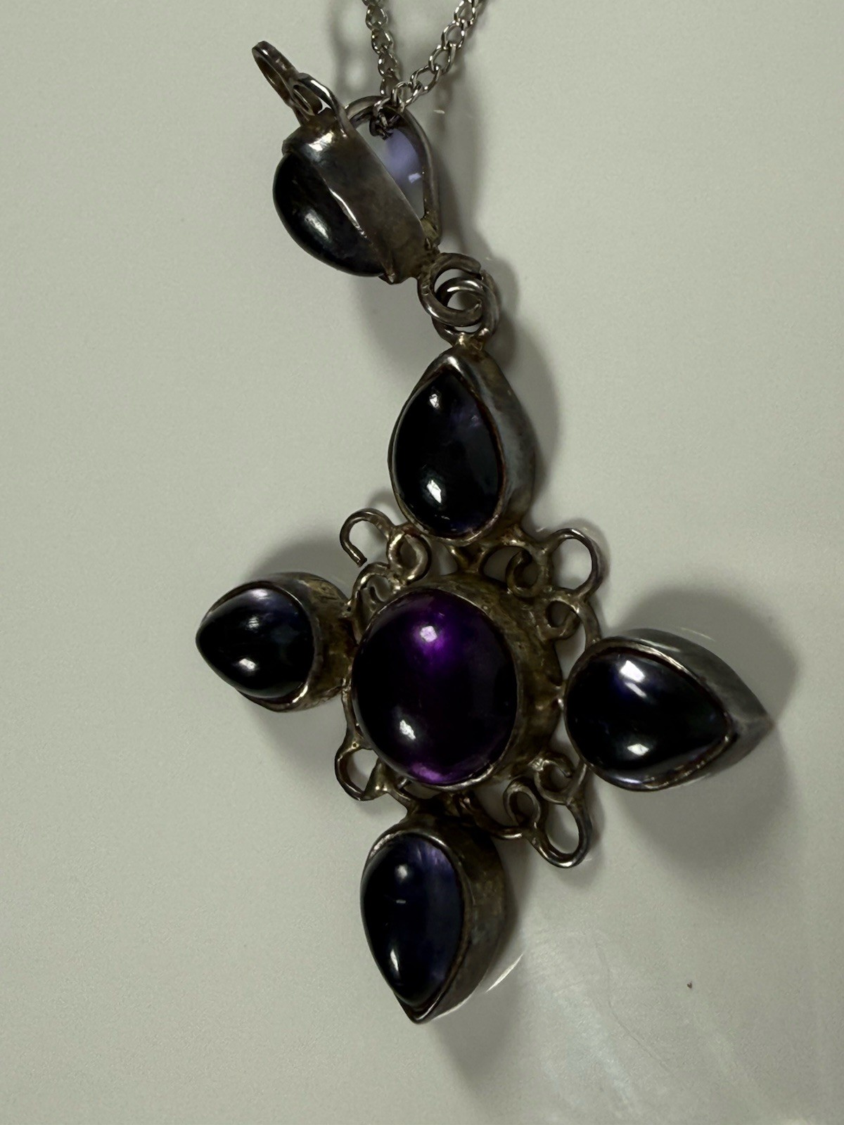 Amethyst Sterling Silver Cross Pendant 925 Crucifix Religious 18″ Necklace