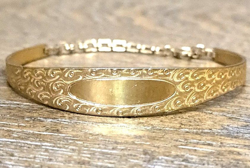 Jacoby Bender Gold Tone Women’s Engravable ID Bracelet 1960’s Unused Unsigned