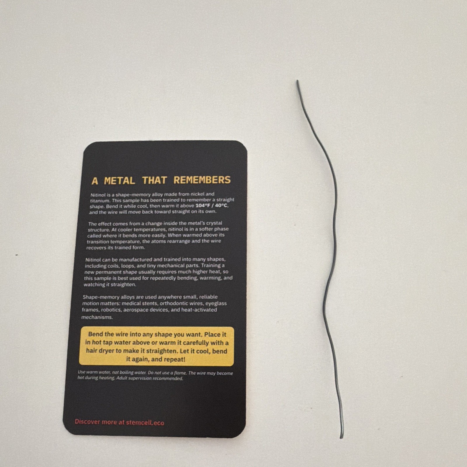 Nitinol Shape Memory Wire 6 in Heat-Activated Metal Alloy Black for Jewelry