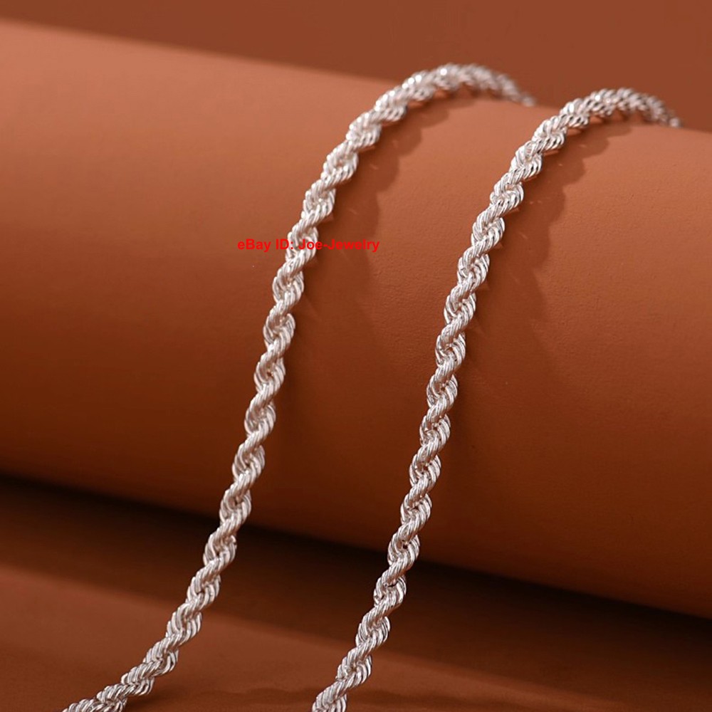 Pure 999 Fine Silver Necklace 3mm Rope Link Chain Women Men Necklace 21.6inch