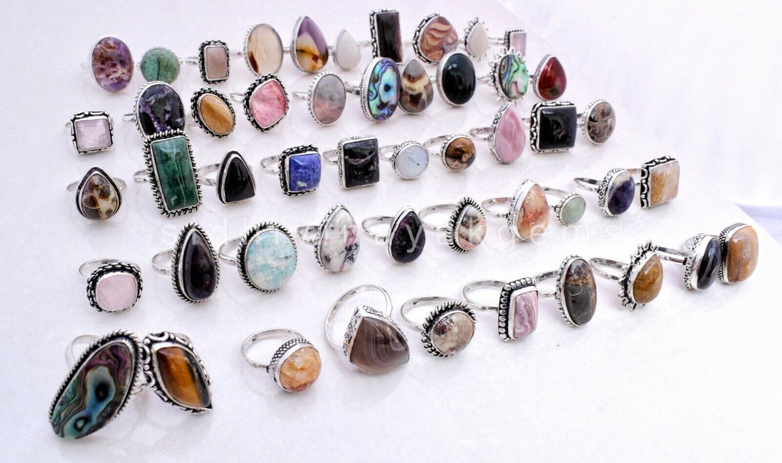 Jasper & Mix Gemstone 925 Sterling Silver Plated Wholesale Bohemian Lot Rings