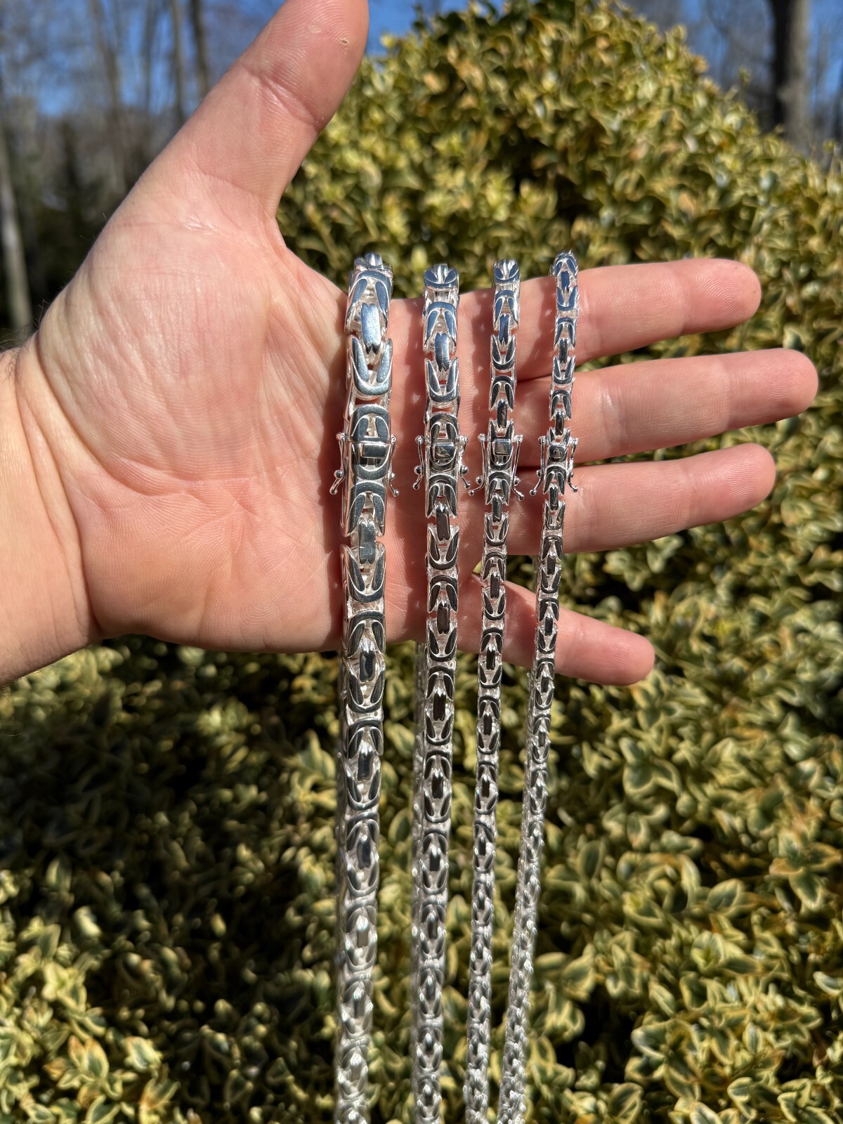 Real Solid 925 Silver Handmade Byzantine Chain Mens Necklace 5mm-10mm Box Clasp