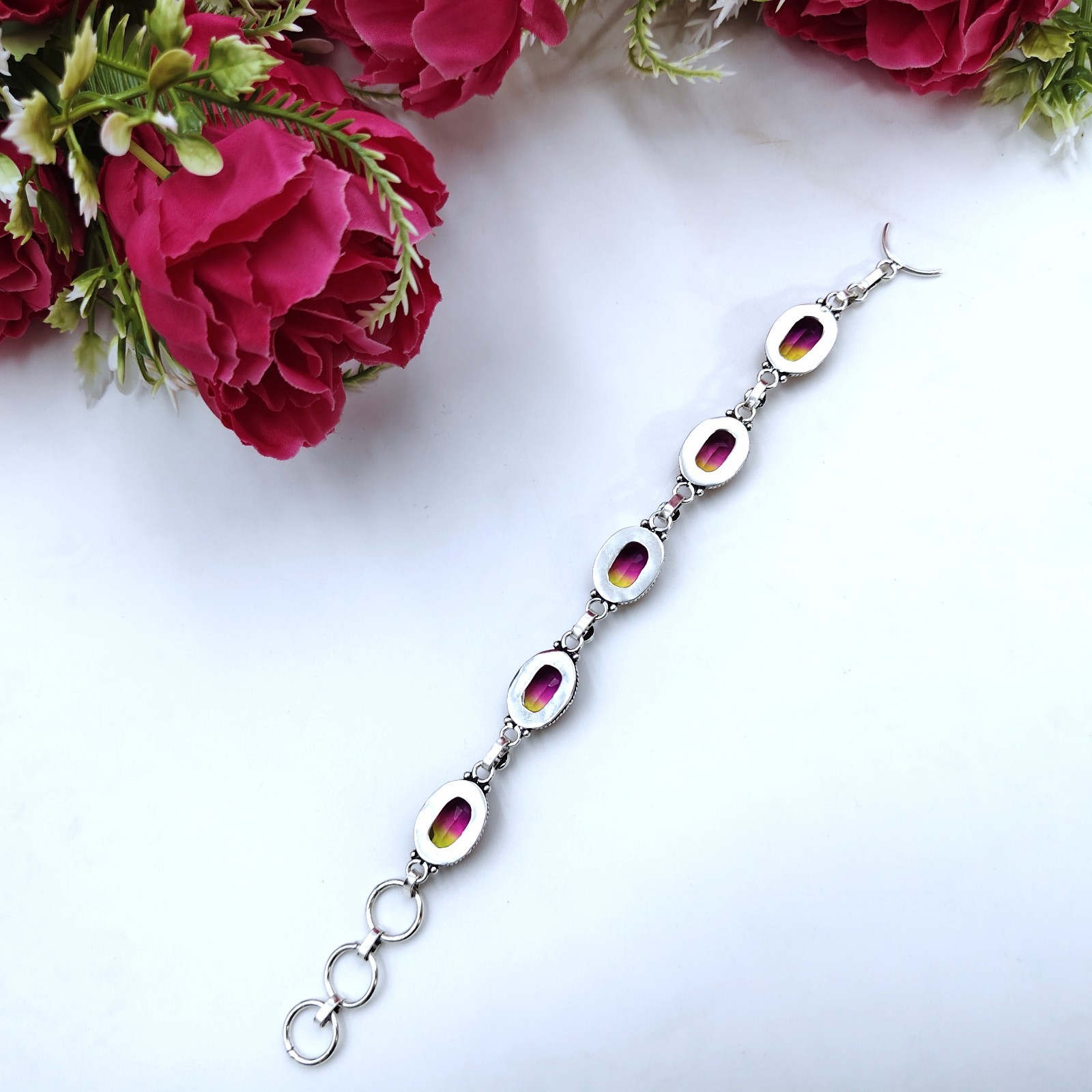 Multi Color Tourmaline Gemstone 925 Sterling Silver Jewelry Bracelet Size 7-8″