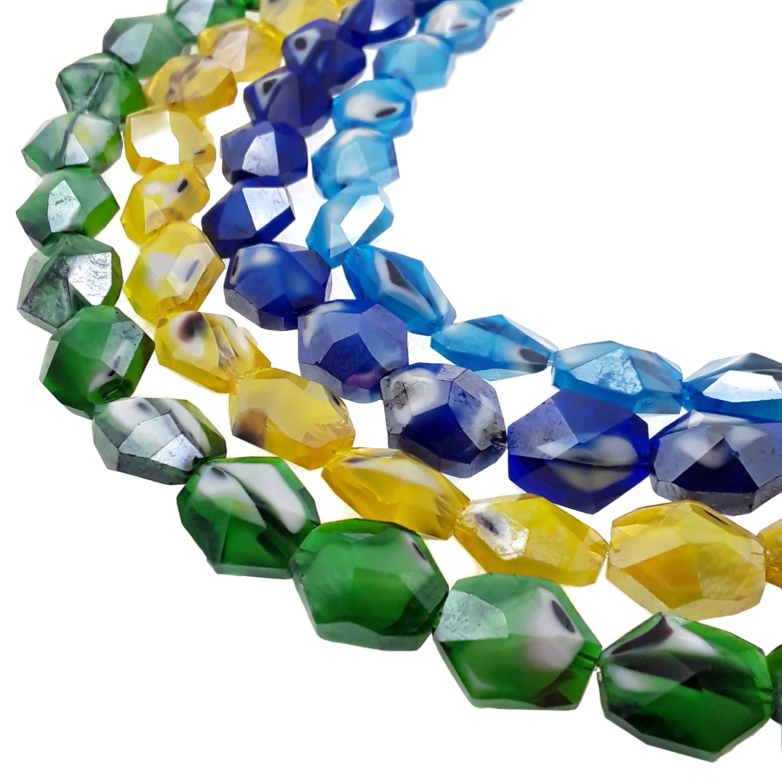 Handmade Lampwork Artisan Glass Faceted Nugget Beads 13x16mm 15.5″ Strand