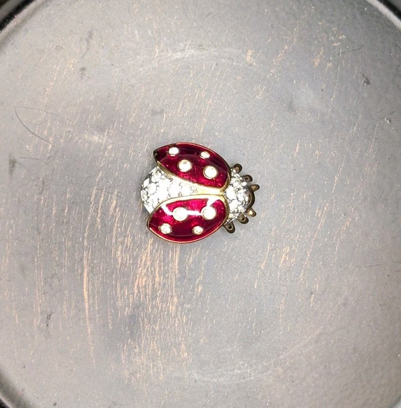 Swarovski Red Enamel Ladybug Pin Gold Tone White Rhinestone Animals & Insects