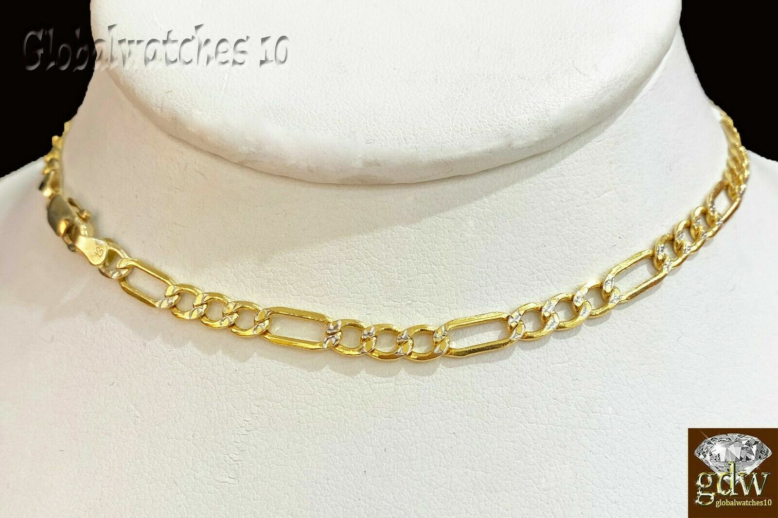 10k Yellow Gold Figaro Link Chain necklace 4mm Diamond Cut 26″ Cuban Authentic