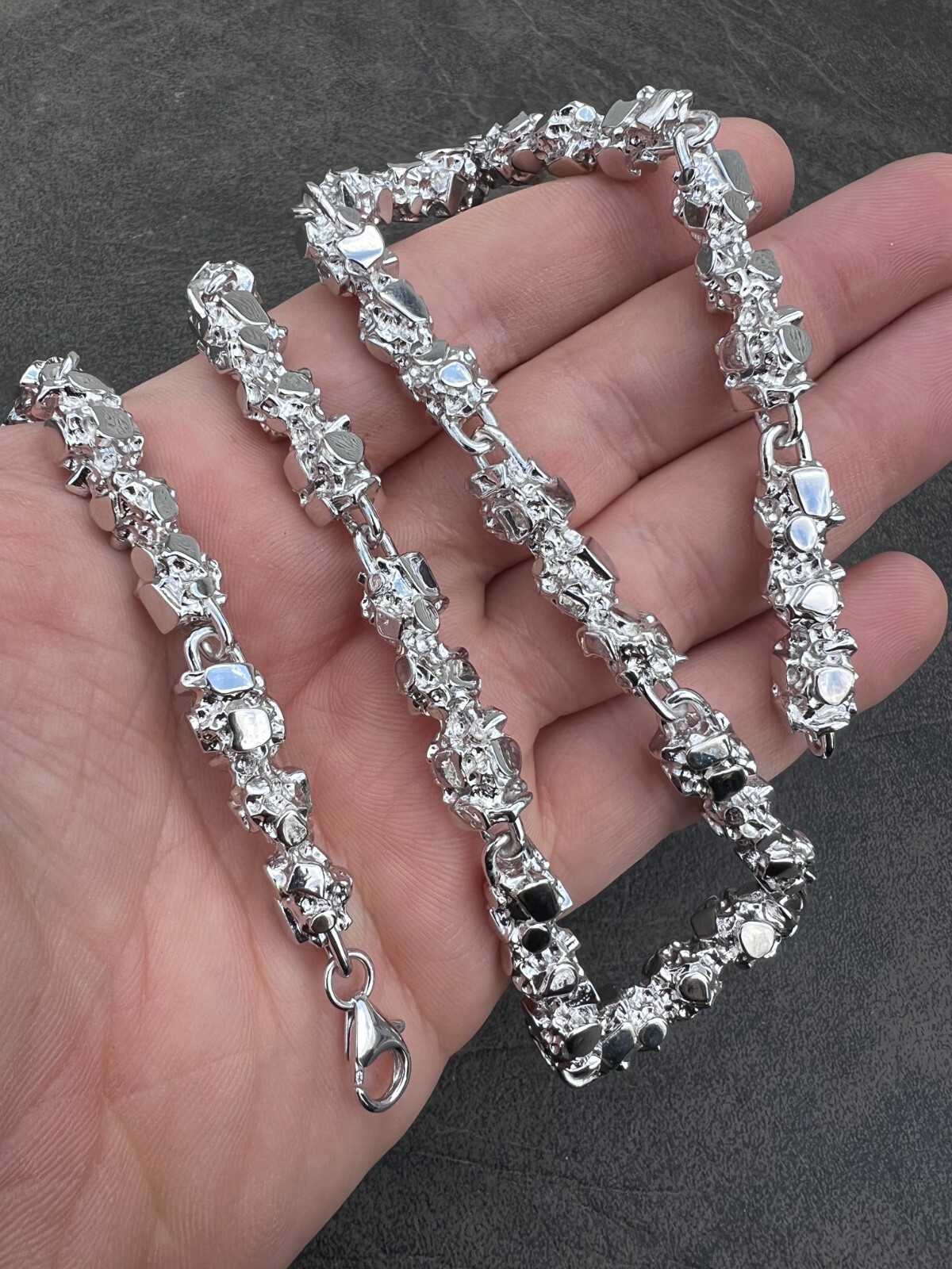 Mens HEAVY Real Solid 925 Sterling Silver Nugget Link Chain Necklace 8mm 18-30″
