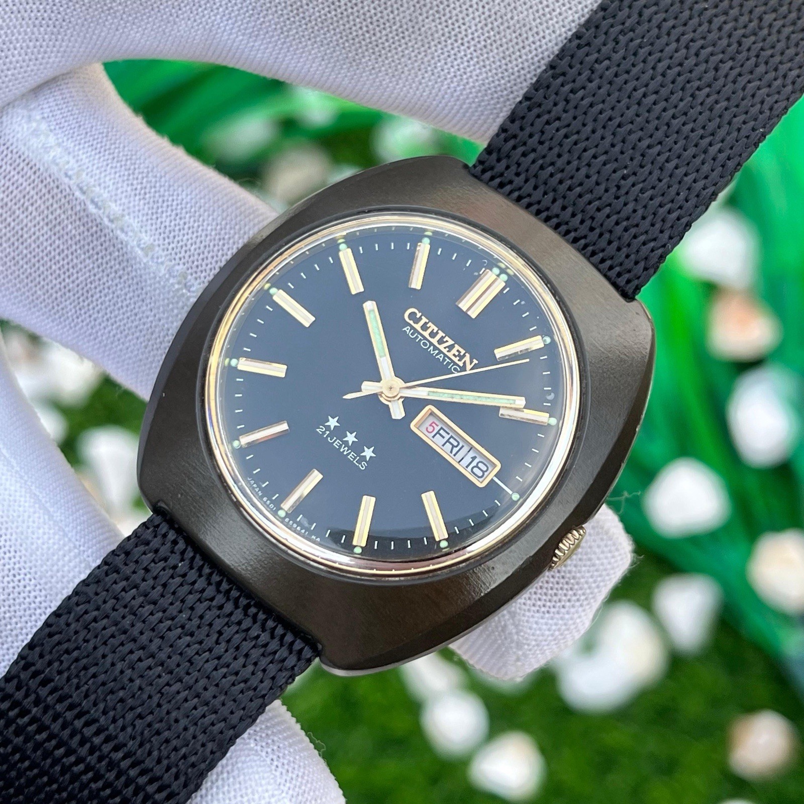 Vintage Citizen Blackie 3 Star Automatic Dress Formal Japan Men’s Watch 61-9558
