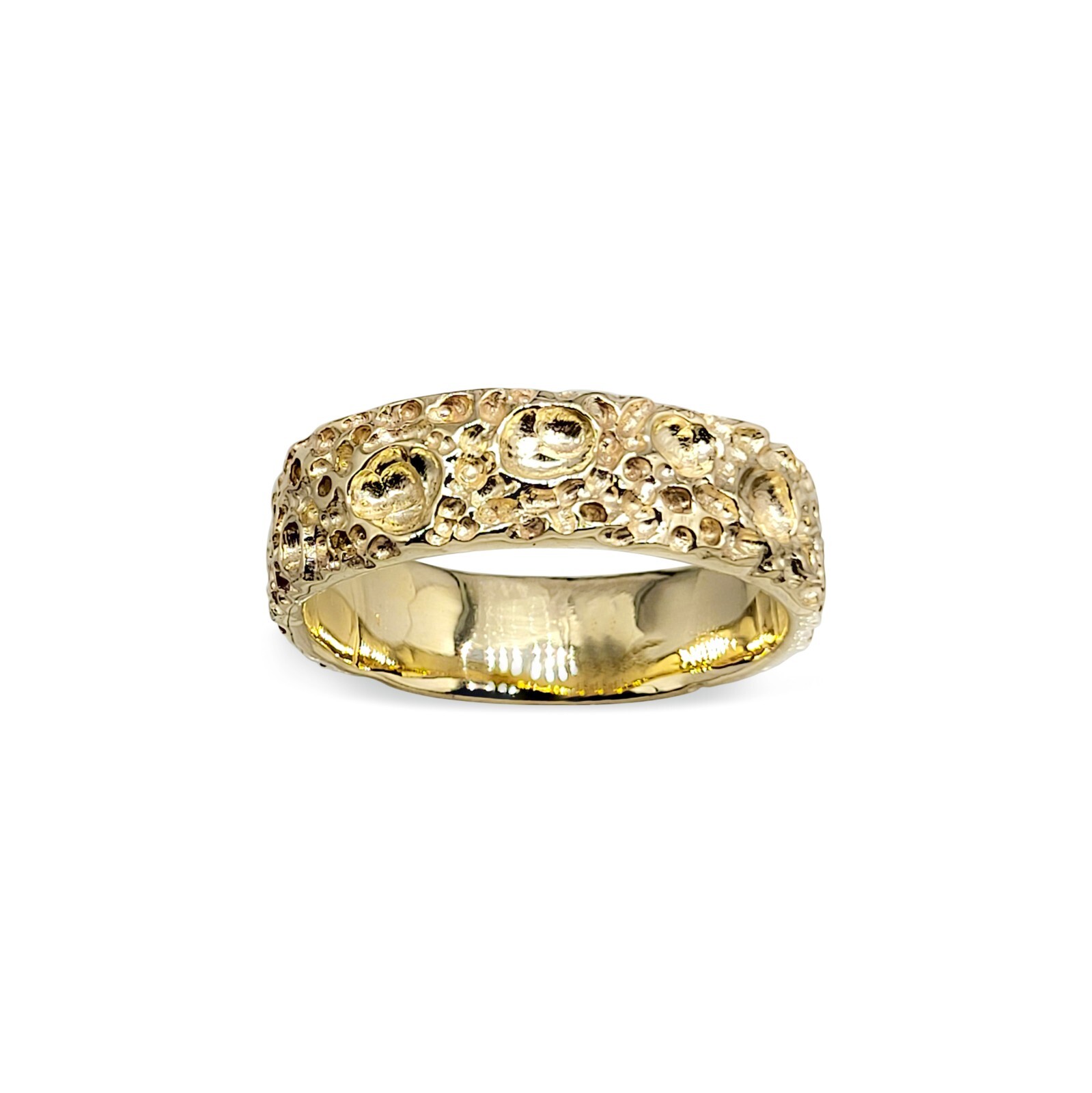 10K Yellow Gold Moon Surface Ring, Gold Moon Crater Ring, 6mm Gold Wedding Band