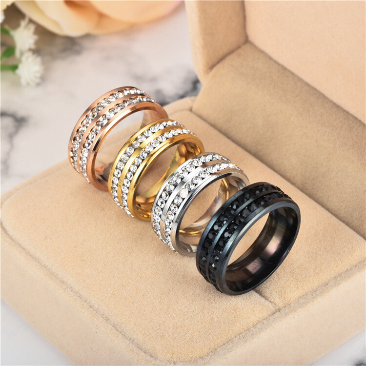 8mm Stainless Steel Wedding Silver/Gold Band Men Women Couple CZ Ring Size 5-13