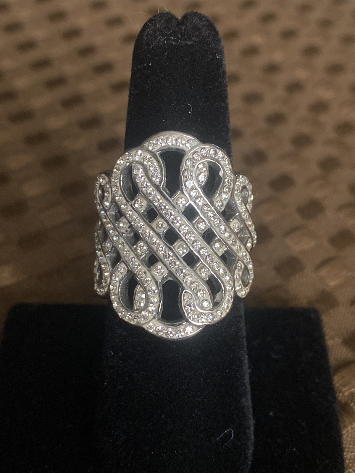 DSMK Ring Stainless Steel Figure Eight Channel Set Rhinestones Size 7 Bling