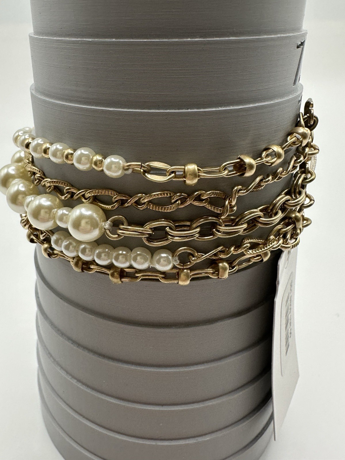 NWT LYDELL NYC Gold Tone Multi Strand Chain Bracelet With Acrylic Pearls Size 8