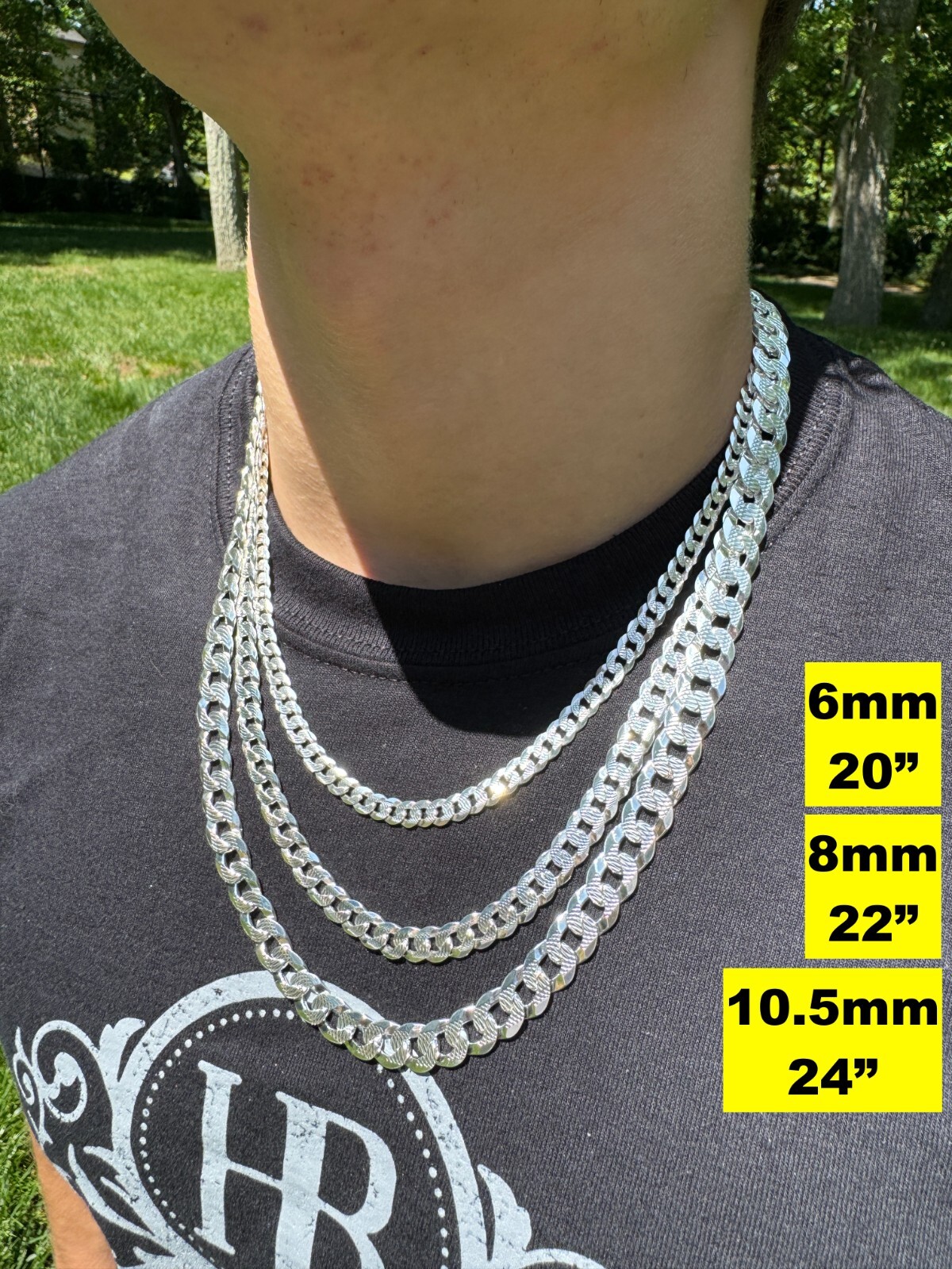 Solid 925 Silver Diamond Cut Flat Miami Curb Cuban Link Chain Necklace 3-11mm