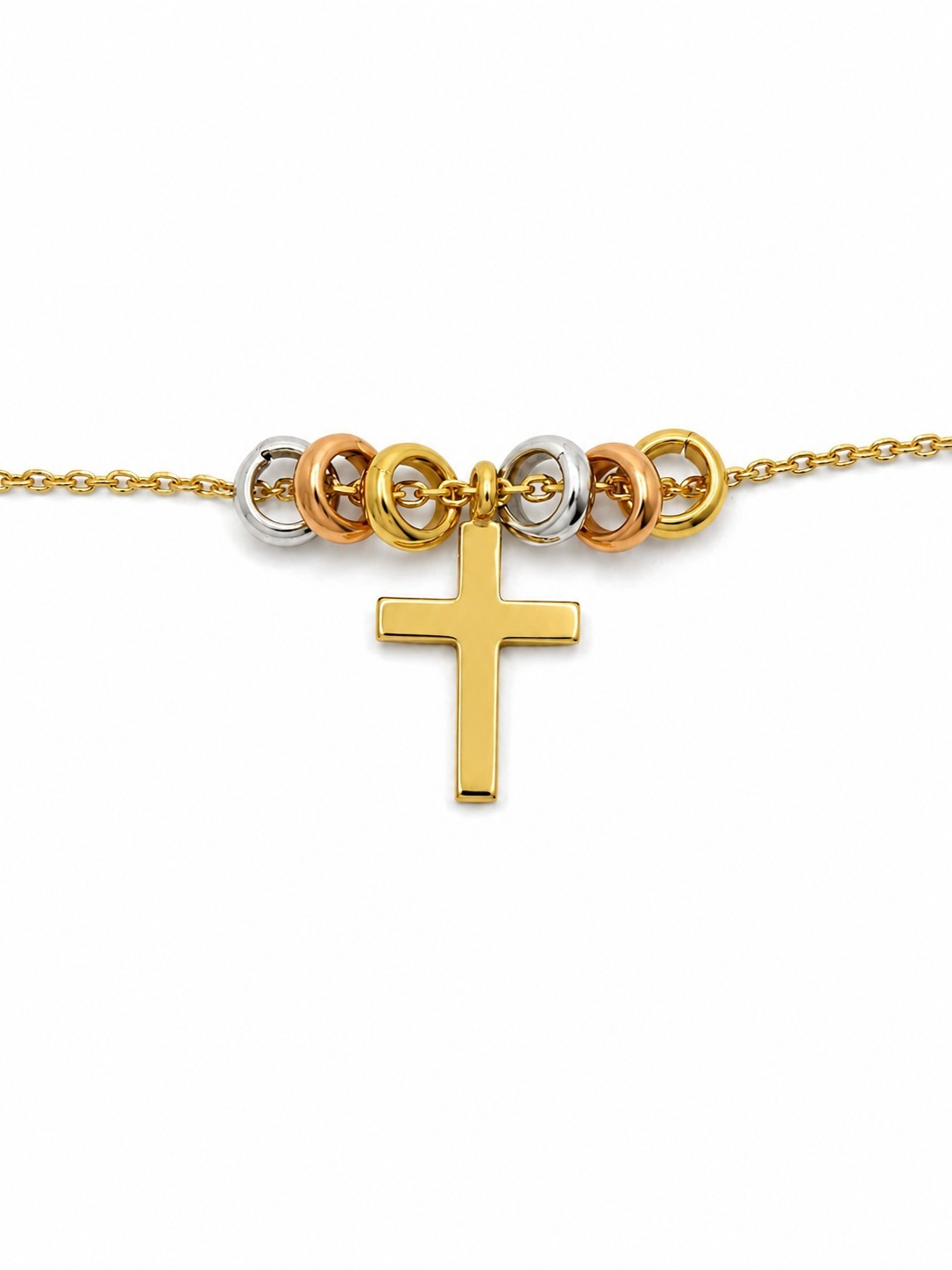 10K Solid Gold Tri Color Cross Necklace 17.5″/Collar Cruz Oro Sólido 10K 44.45cm