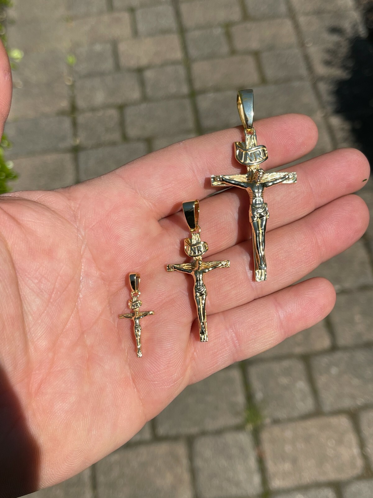 14k Gold Plated Solid 925 Silver Cross Jesus Piece Crucifix Pendant Necklace