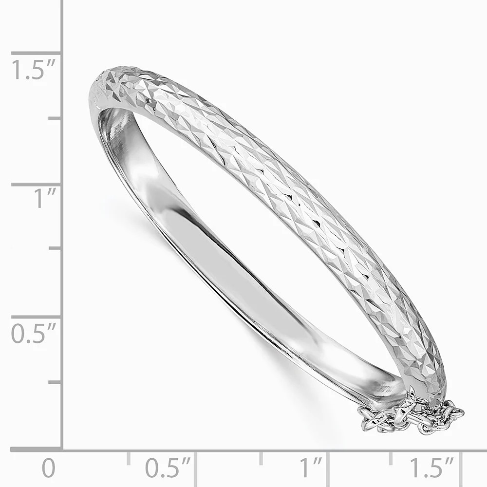 Sterling Silver RH-Plated Pol. & D/C 4.5mm W/ Safety Hinged Children’s Bangle