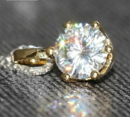 2Ct Round Cut Lab Created Diamond Solitaire Pendant 14K Yellow Gold Plated 8MM