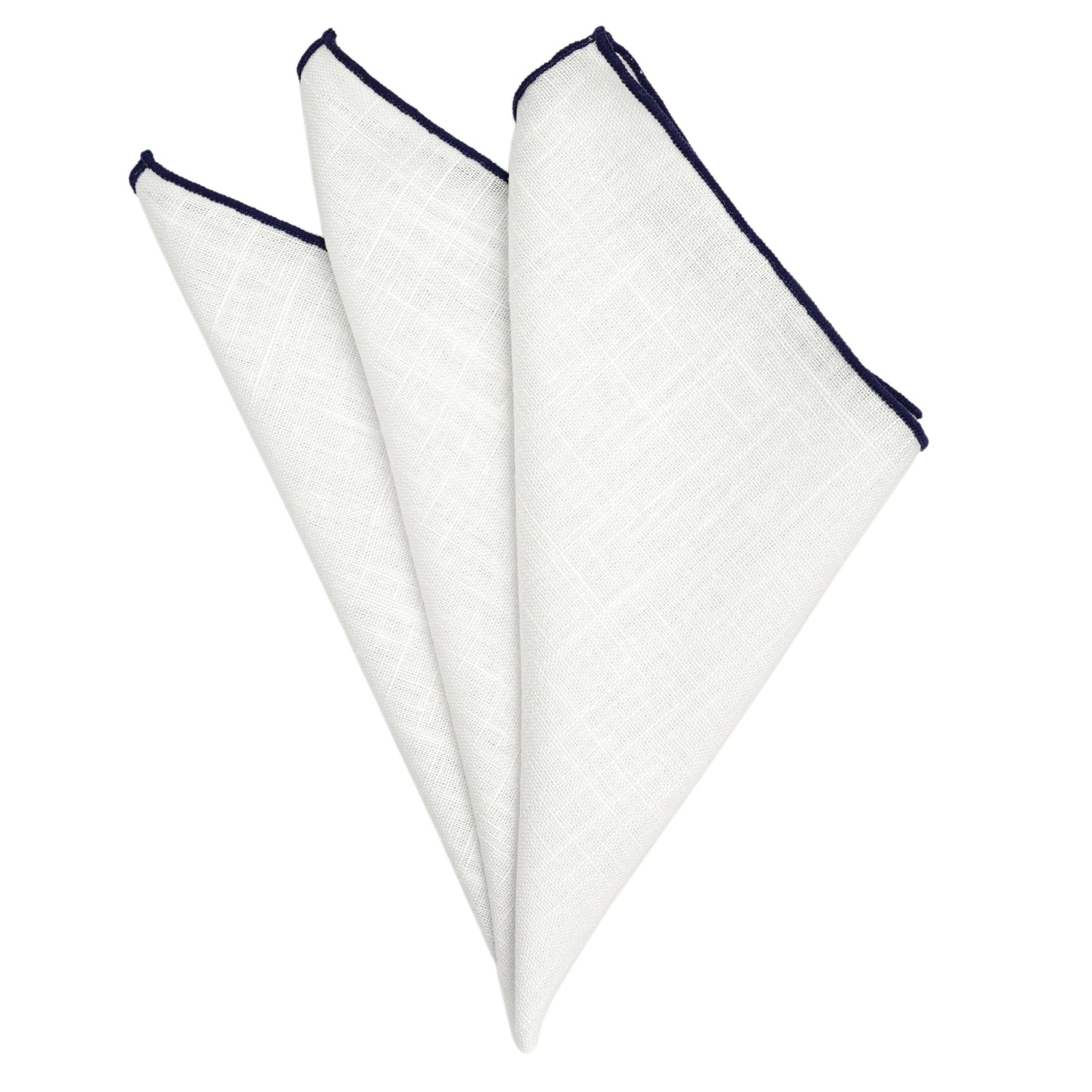 BELLUNO White Pocket Square with Embroidered Color Edge Navy