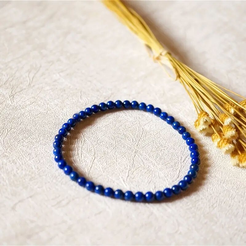 Lapis Lazuli Crystal Gemstone Elastic Dainty Bracelet Minimalist 4mm Round Beads