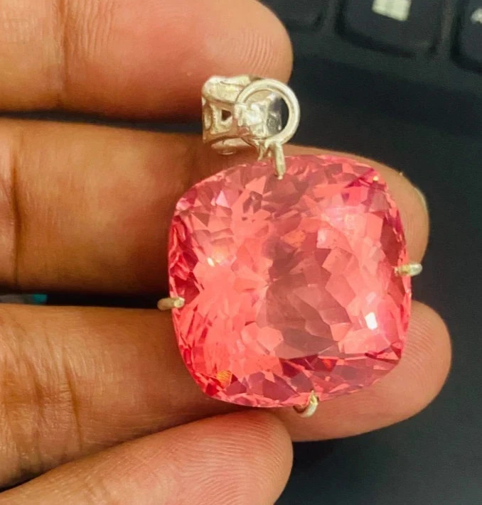 20 Ct Natural Padparadscha Sapphire Cushion Cut 925 Silver Pendant Gemstone