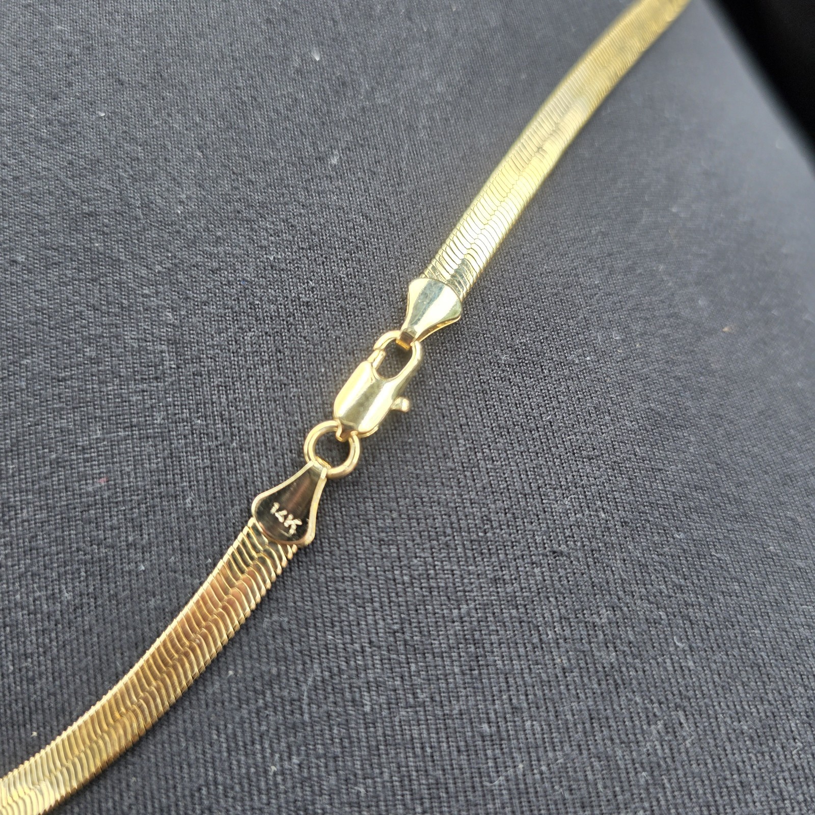 14K Yellow Gold Herringbone Chain Necklace, Lobster Clasp, Love Engraved