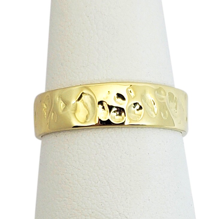 Solid 18K Yellow Gold Hammered Ring Band Handmade Deep, 6mm, Sizes 3 – 12
