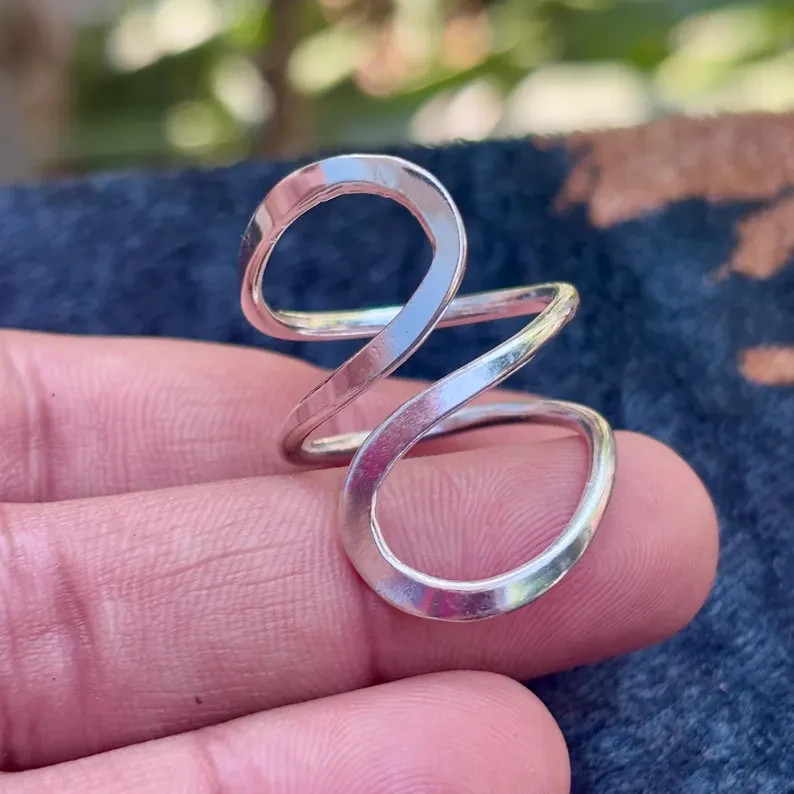 Minimalist Sterling Silver Swirl Ring | Adjustable Abstract Handmade Jewelry