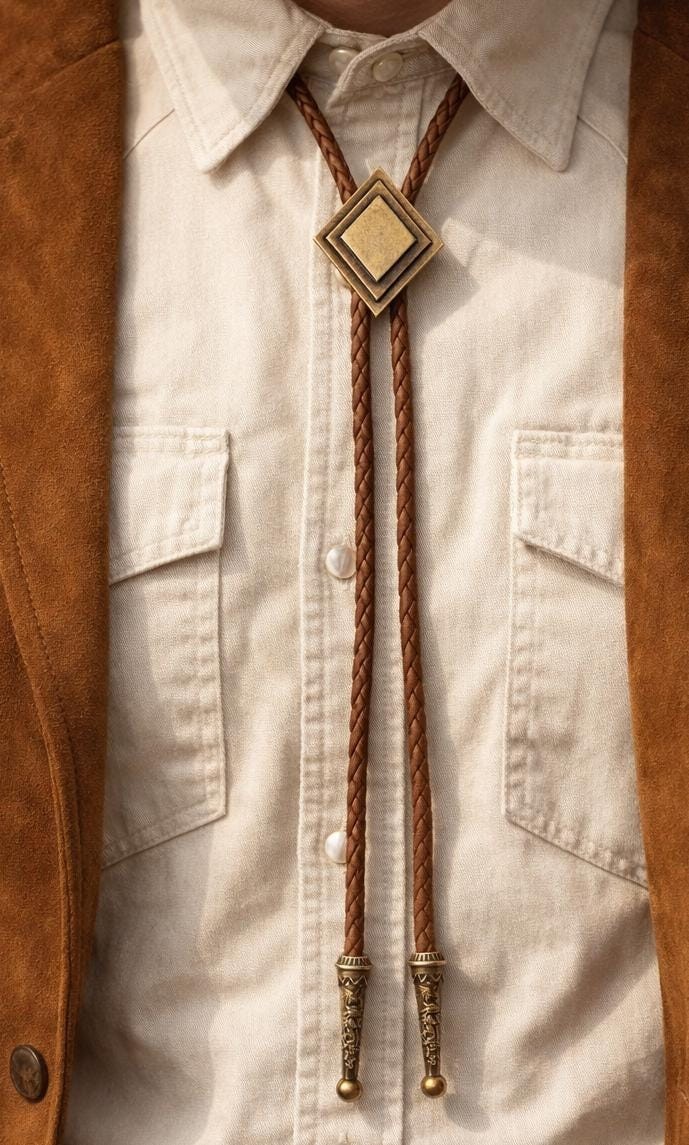 Brass Diamond Shaped Bolo Tie Brown Leather Cowboy Western Necktie Handmade