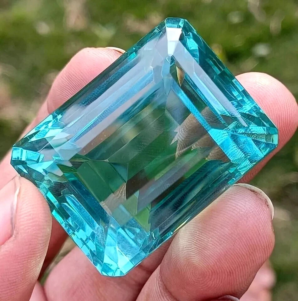 101 CT Flawless Sky Blue Aquamarine Emerald Cut Certified Loose Gemstone