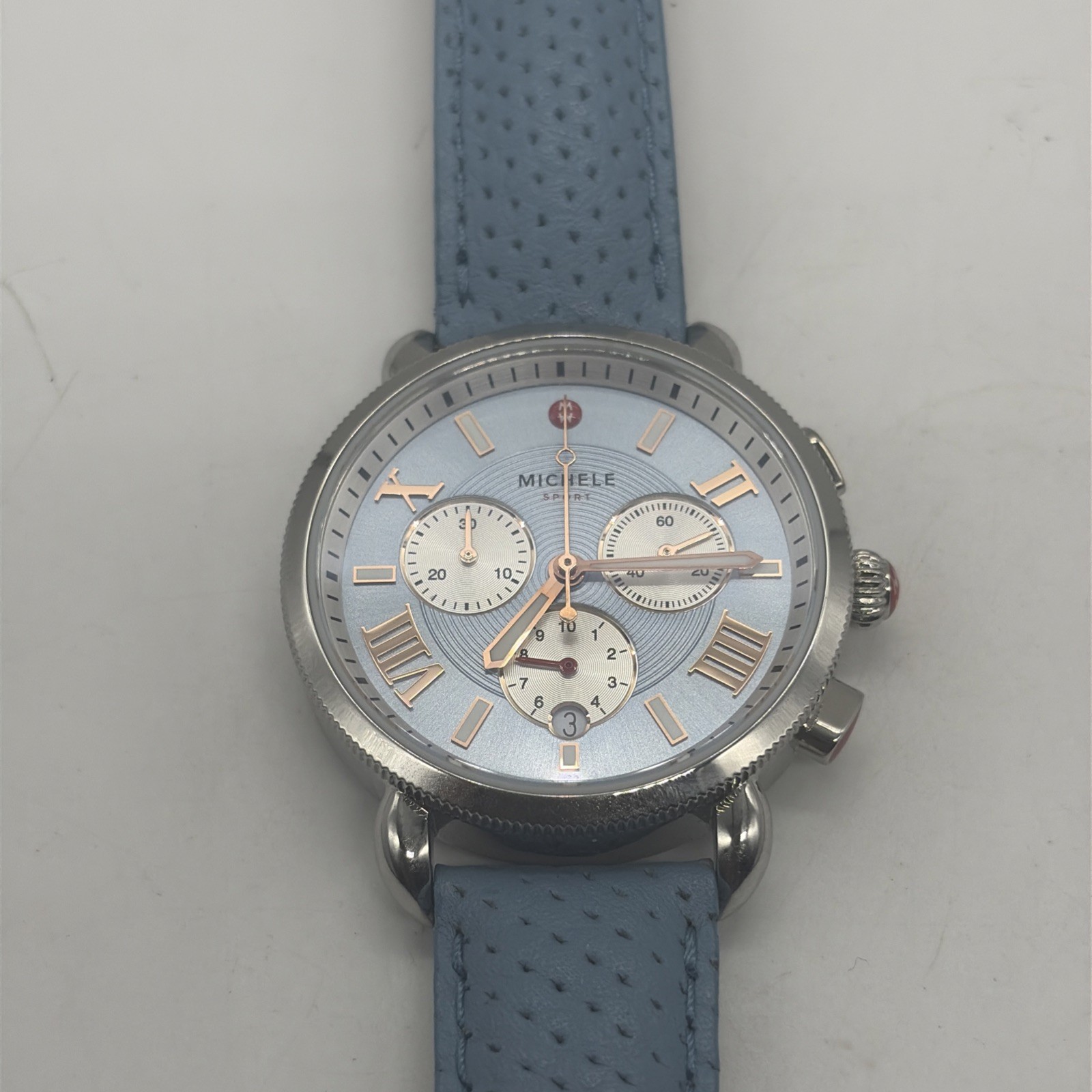 Michele Sport Sail Chronograph 38mm Blue Dial Leather Band Watch MWW01P000005
