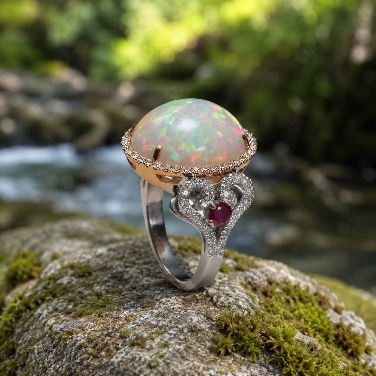 4Ct Oval Lab Created Fire Opal Halo Engagement Ring 14K White Gold Plated Silver